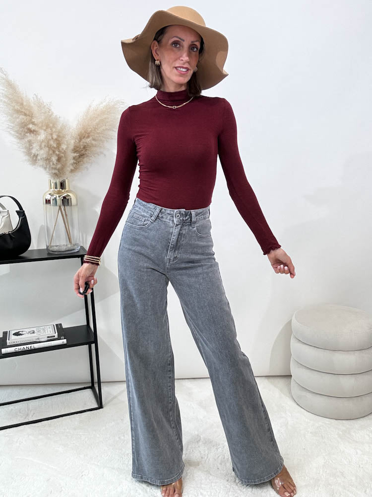 Wide Leg Jeans mit Stretch - grau