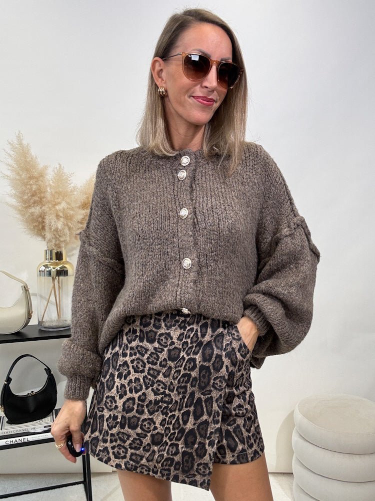 "Cozy Button Mini" kuscheliger Cardigan - braun