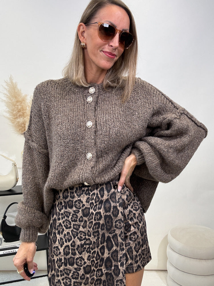 "Cozy Button Mini" kuscheliger Cardigan - braun