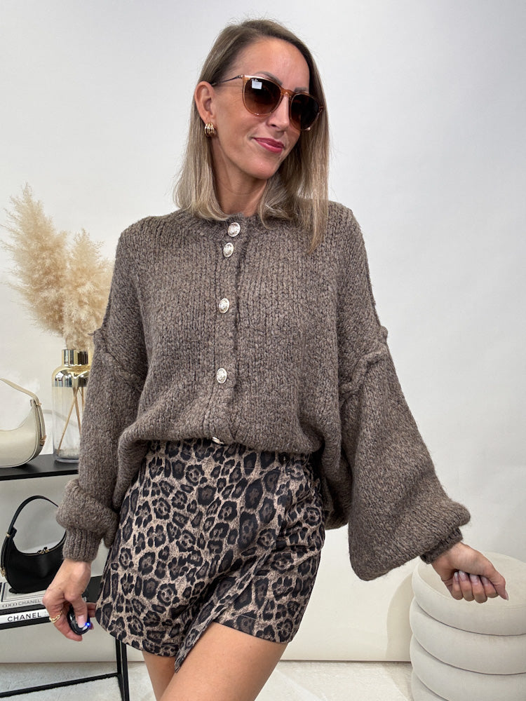 "Cozy Button Mini" kuscheliger Cardigan - braun