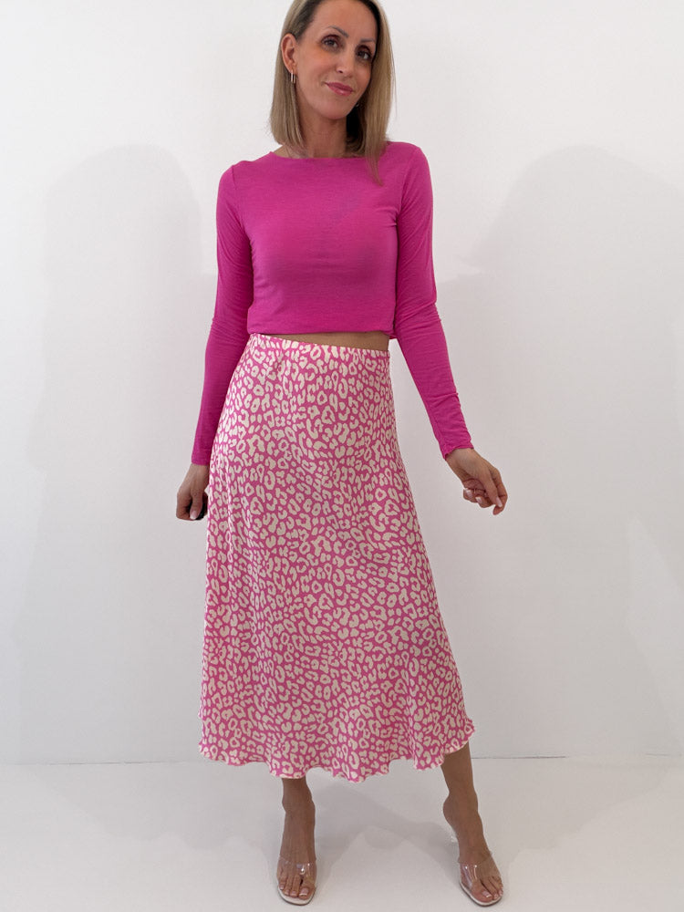 "Silky Leo Midi" Rock aus Viskose - pink/beige