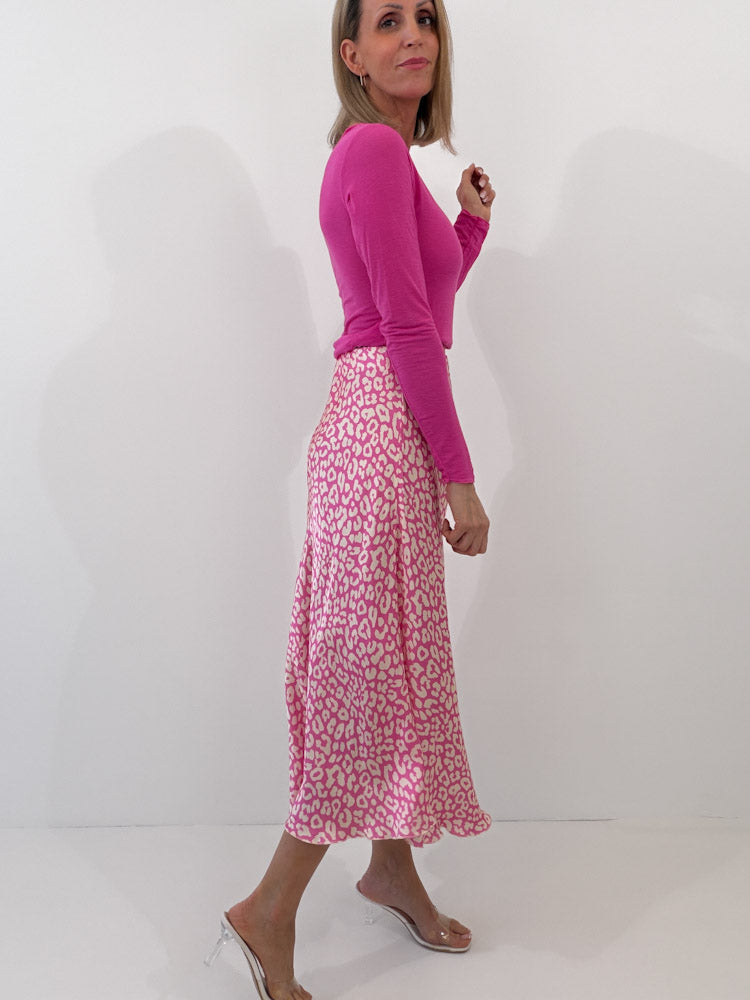 "Silky Leo Midi" Rock aus Viskose - pink/beige