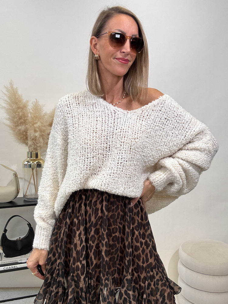 "Bouclé V" kuscheliger Pulli - creme