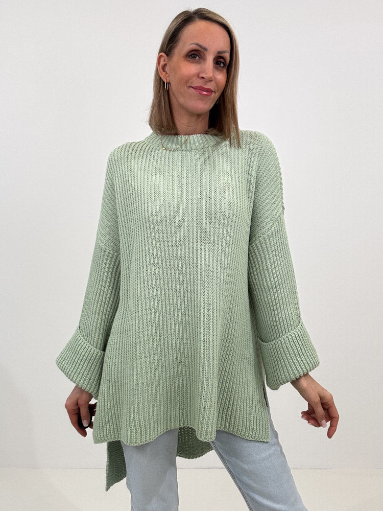 Strickpullover mit Schlitz - mint