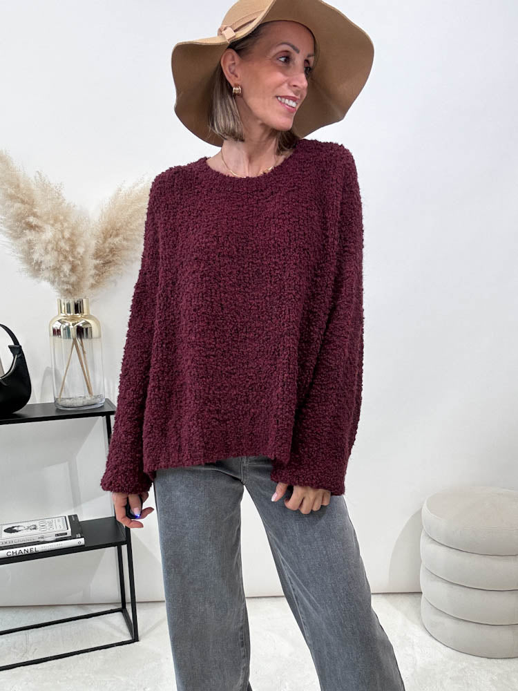 "Bouclé" kuscheliger Oversize Pulli - bordeaux