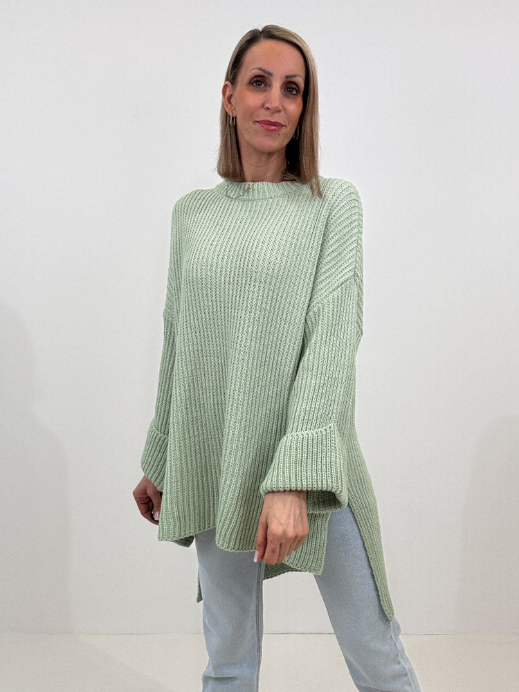 Strickpullover mit Schlitz - mint