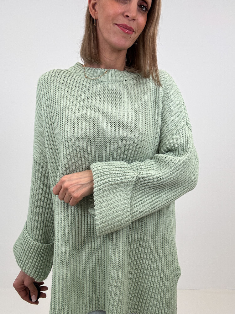 Strickpullover mit Schlitz - mint