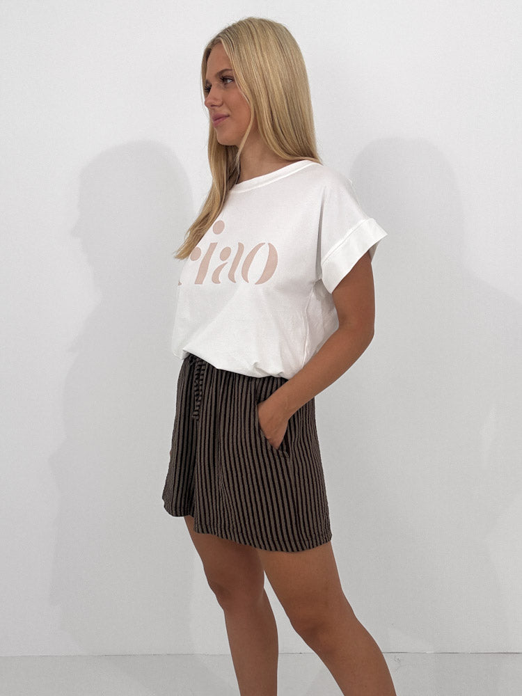 "Shorty Stripes" Short aus Musselin - braun/mocca