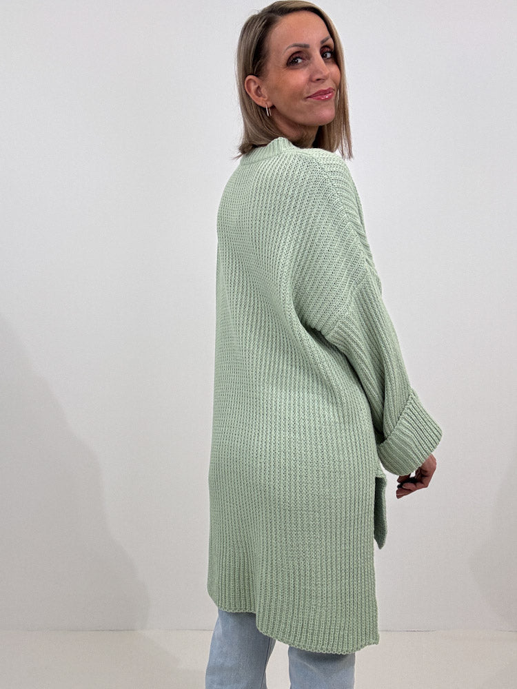 Strickpullover mit Schlitz - mint