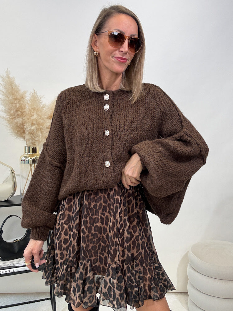 "Cozy Button Mini" kuscheliger Cardigan - dunkelbraun
