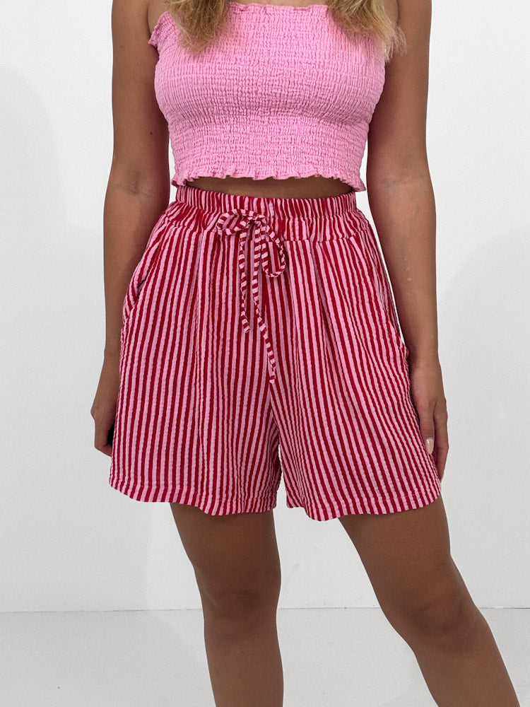 "Shorty Stripes" Short aus Musselin - rosa/rot