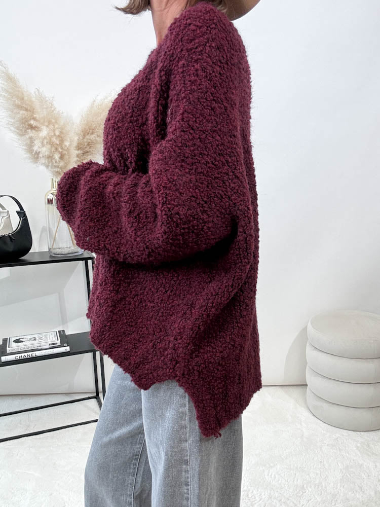 "Bouclé" kuscheliger Oversize Pulli - bordeaux