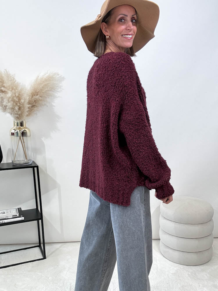 "Bouclé" kuscheliger Oversize Pulli - bordeaux