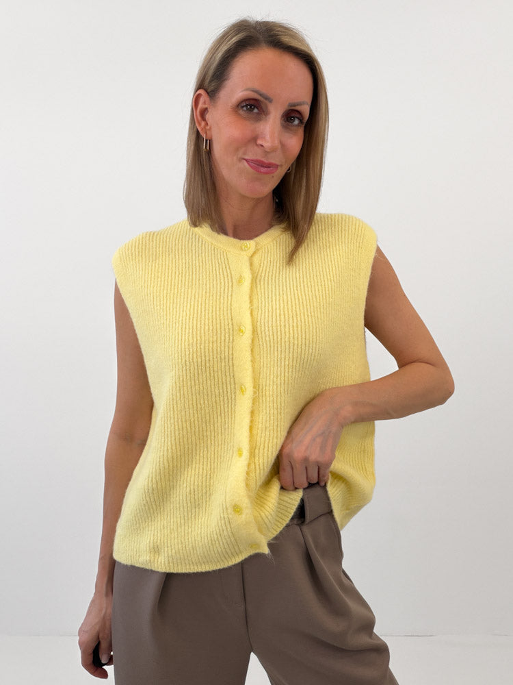 "Biella Vest" wunderschöne Strickweste aus Lana Wolle - sonnengelb