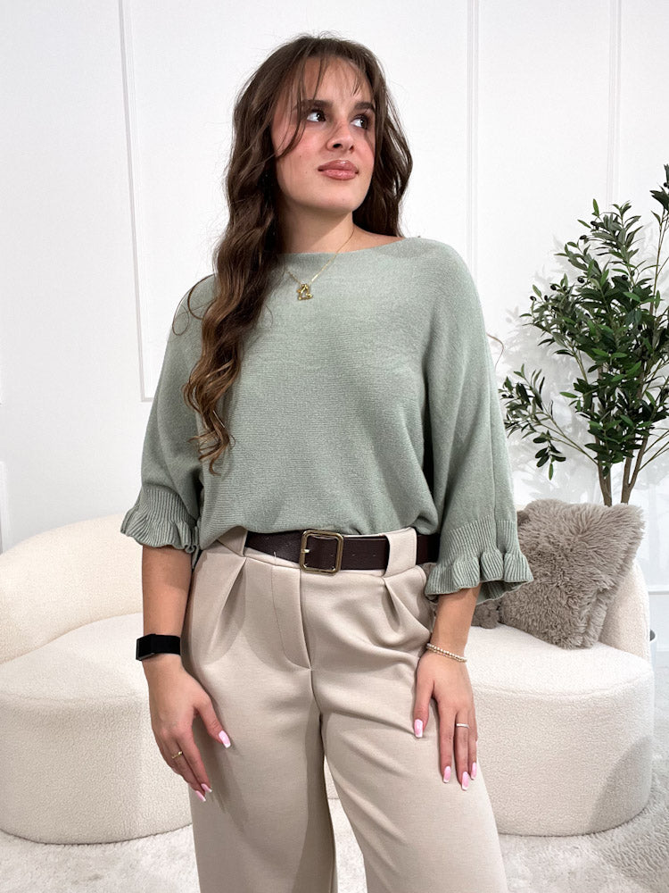 "Vicenza Volant" weicher Pullover mit Viscose - salbei