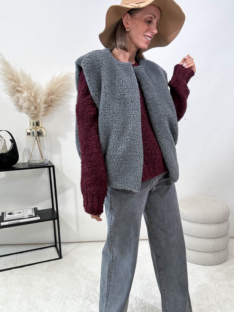 "Bouclé" kuscheliger Oversize Pulli - bordeaux