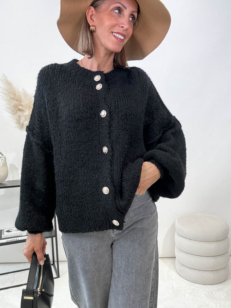 "Cozy Button Mini" kuscheliger Cardigan - schwarz