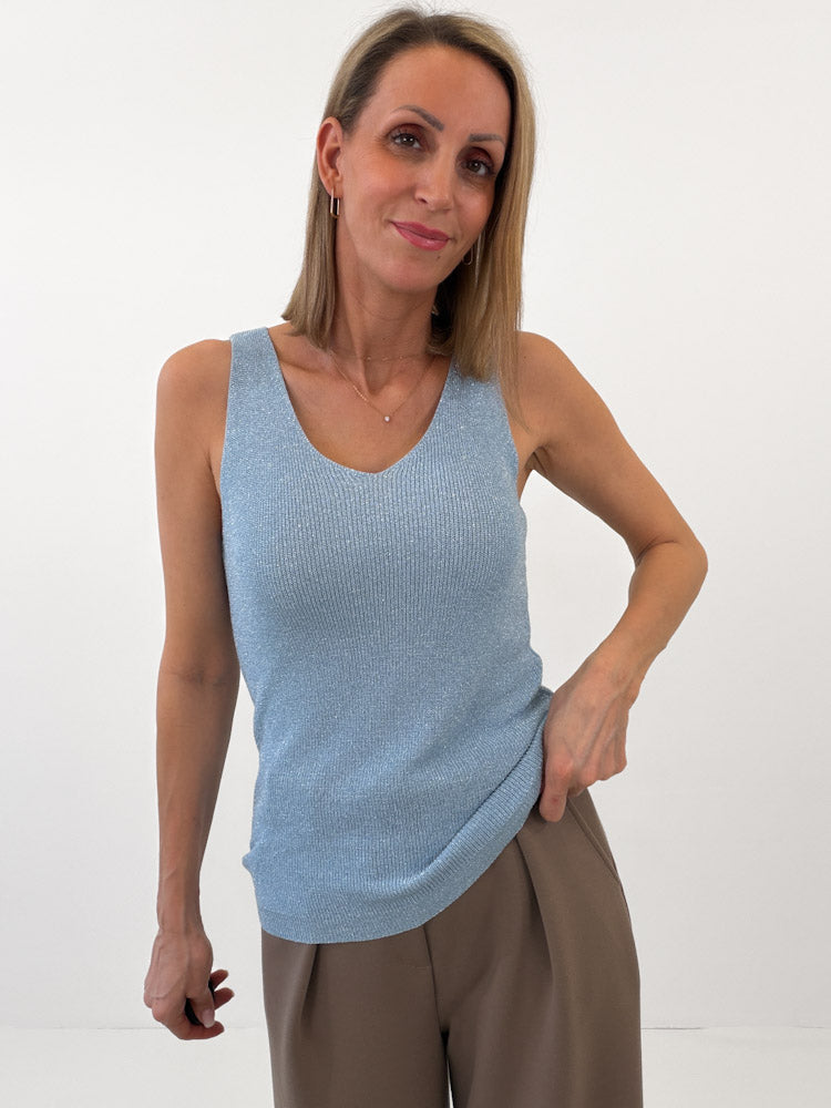 "Amy" weiches Glitzertop aus Viscose - sky blue