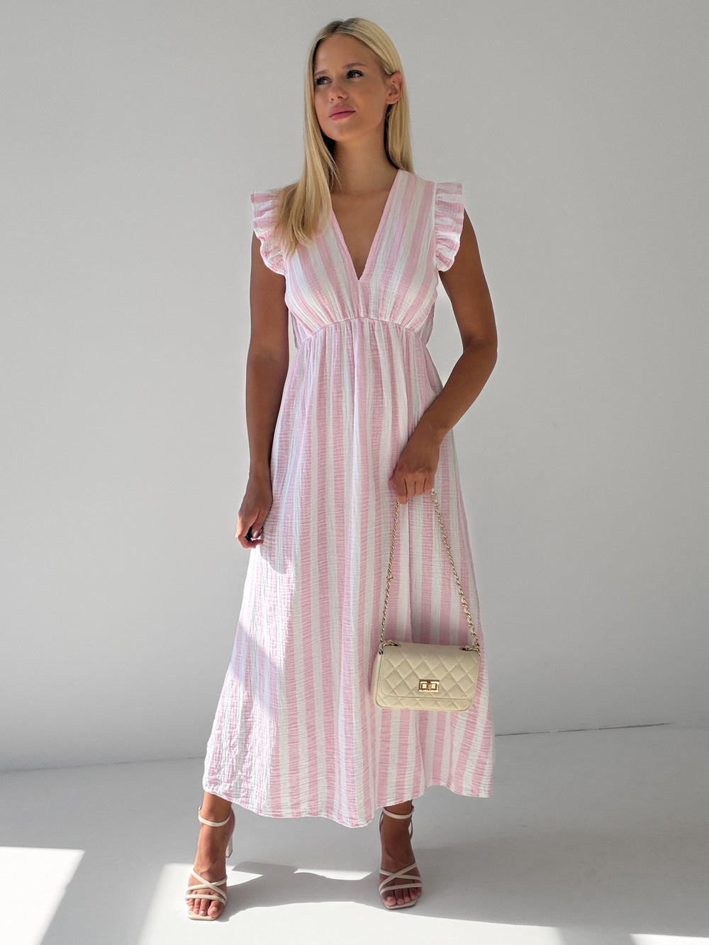 "Pianosa Stripes" Maxikleid aus Musselin - rosa/weiß