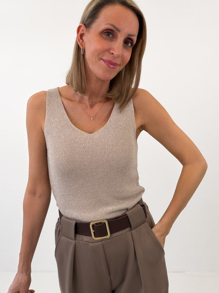 "Amy" weiches Glitzertop aus Viscose - beige