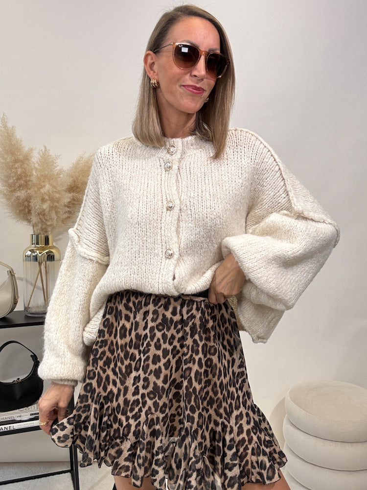 "Cozy Button Mini" kuscheliger Cardigan - creme