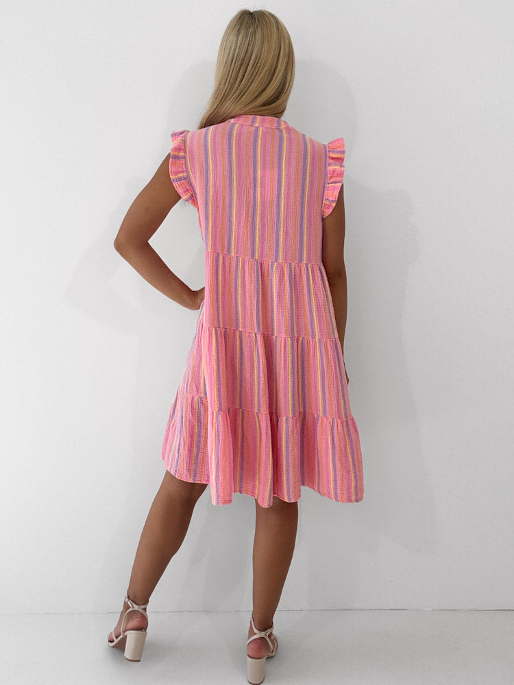 "Sicilia Little Stripes Midi" Kleid aus Musselin - rosa
