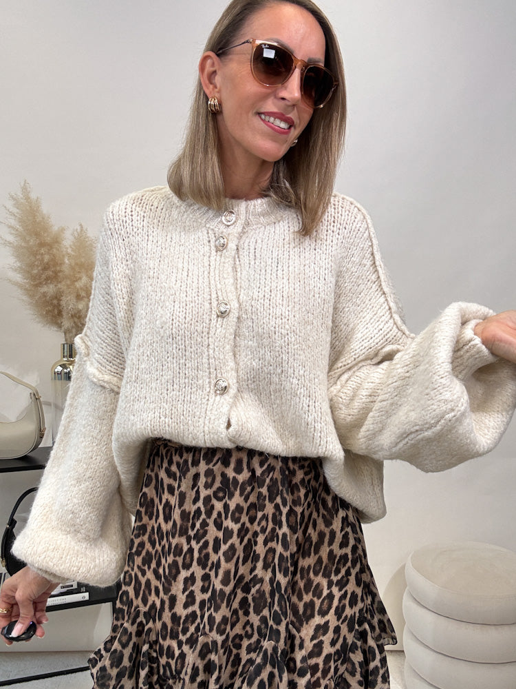 "Cozy Button Mini" kuscheliger Cardigan - creme