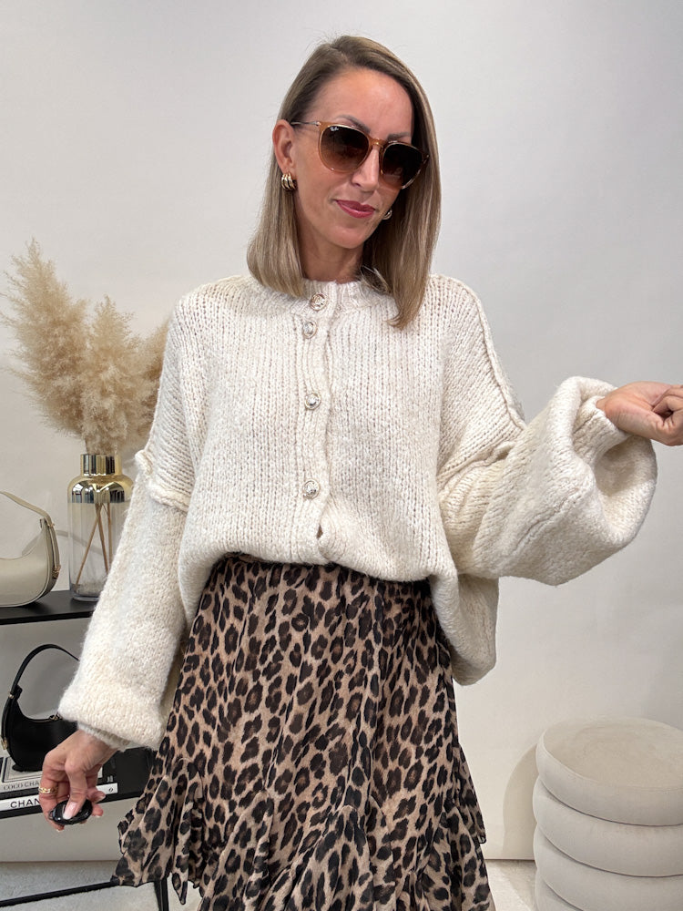 "Cozy Button Mini" kuscheliger Cardigan - creme