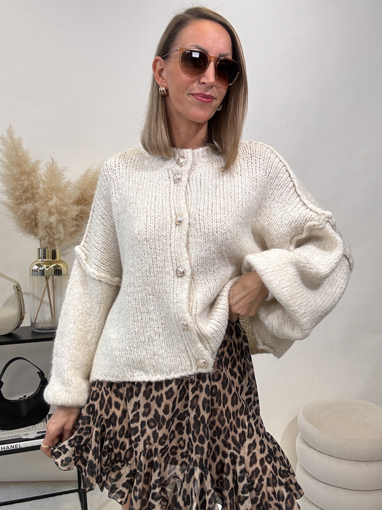 "Cozy Button Mini" kuscheliger Cardigan - creme