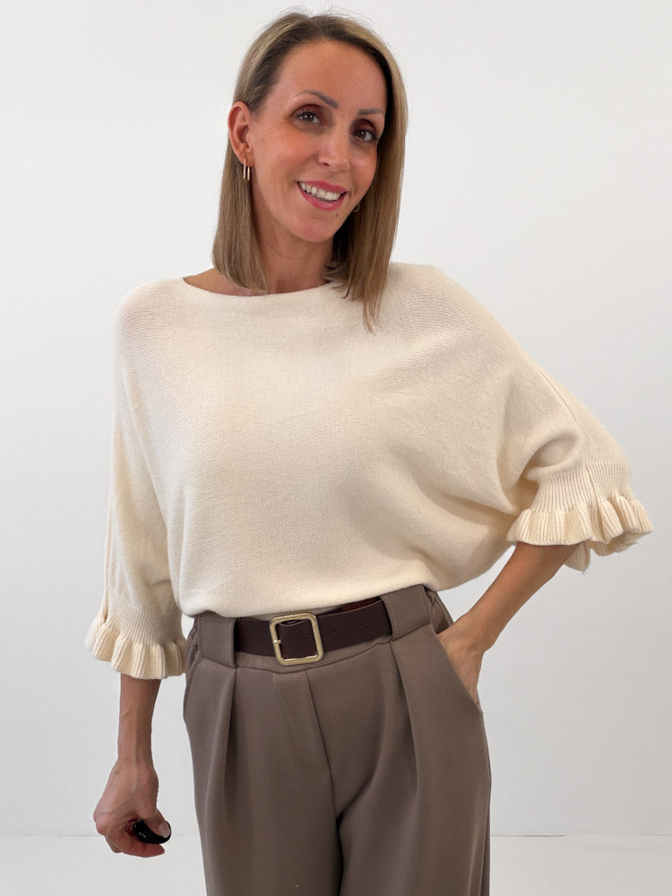 "Vicenza Volant" weicher Pullover mit Viscose - creme