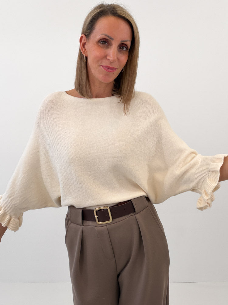 "Vicenza Volant" weicher Pullover mit Viscose - creme