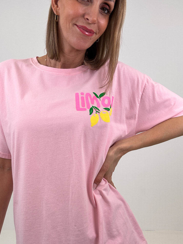 "Limon Cello" Shirt mit Statement - rosa