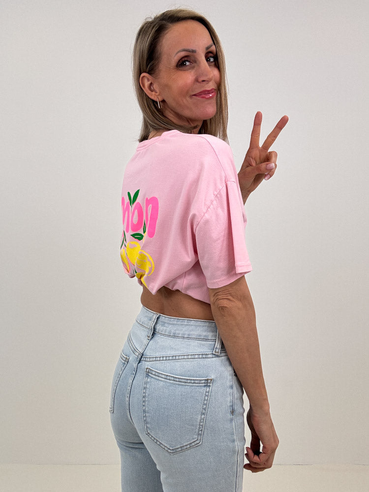 "Limon Cello" Shirt mit Statement - rosa