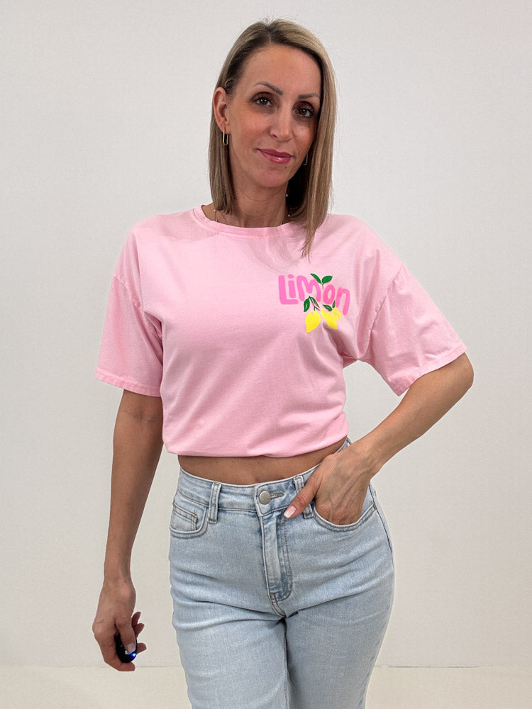 "Limon Cello" Shirt mit Statement - rosa