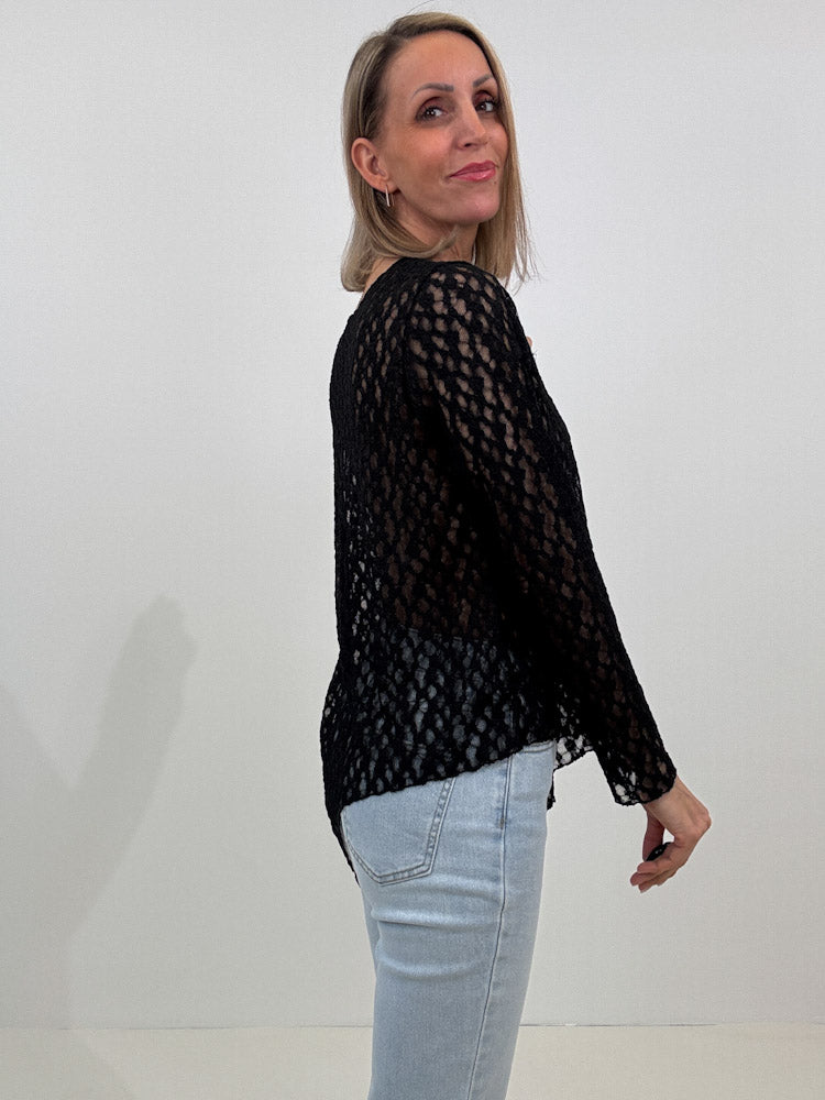 "Secret Lace" tolles asymmetrisches Longshirt aus Spitze - schwarz