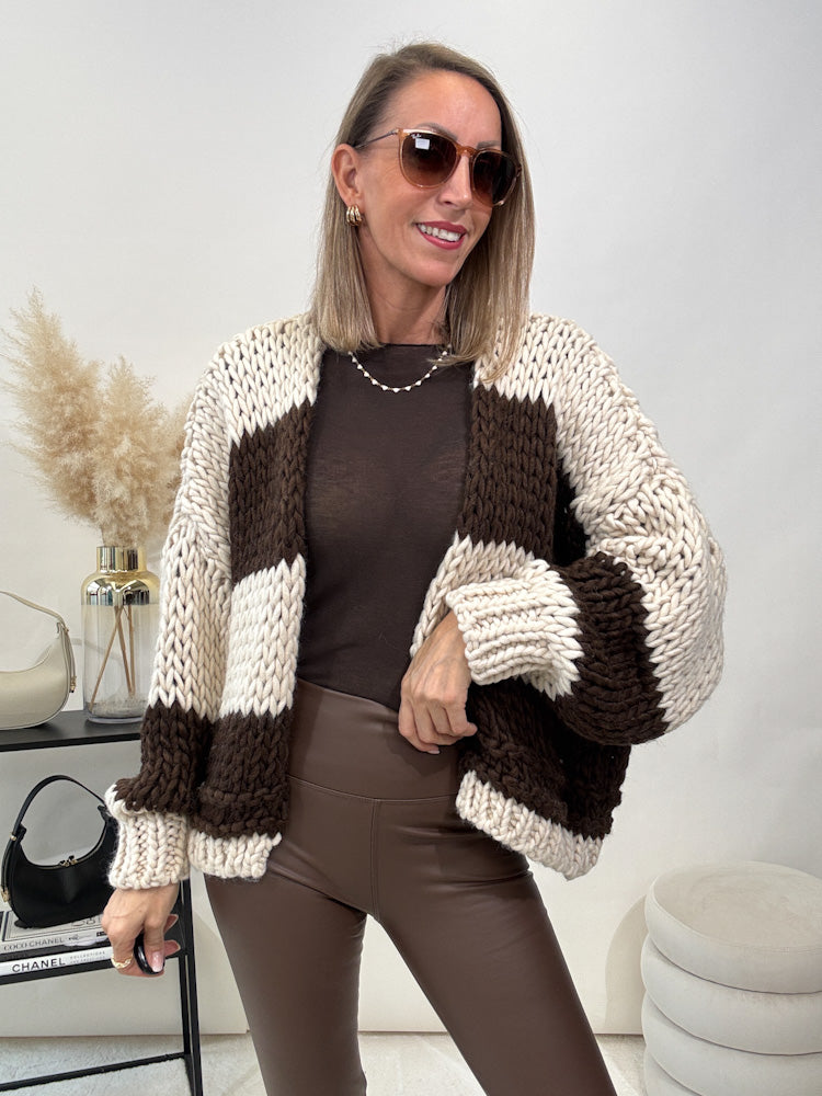 "Trento Stripes" kuscheliger Cargigan - beige/braun