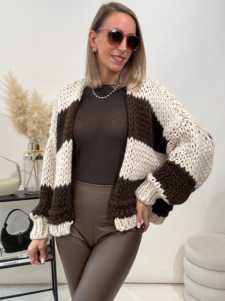 "Trento Stripes" kuscheliger Cargigan - beige/braun
