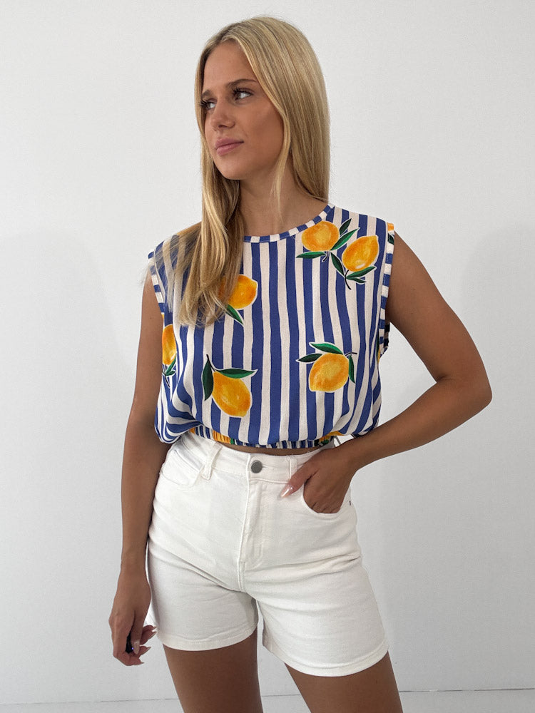 "Amalfi Lemon" Top aus Viscose - blau