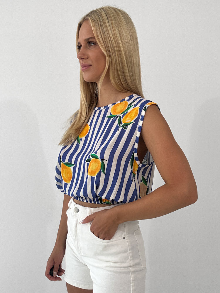 "Amalfi Lemon" Top aus Viscose - blau
