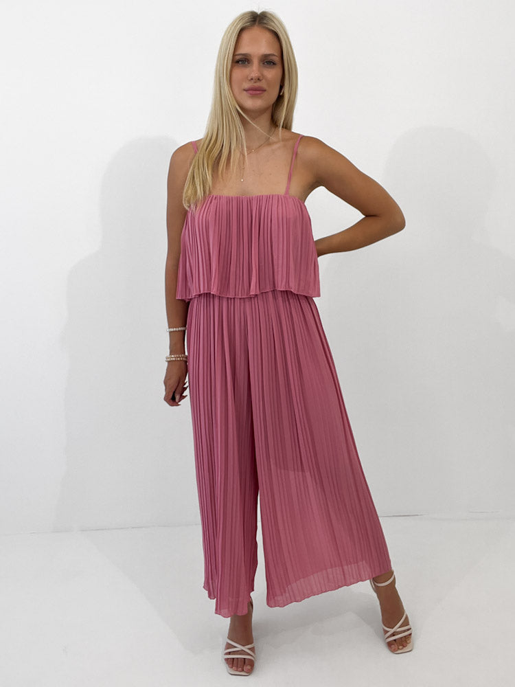 Plissee Jumpsuit - beere