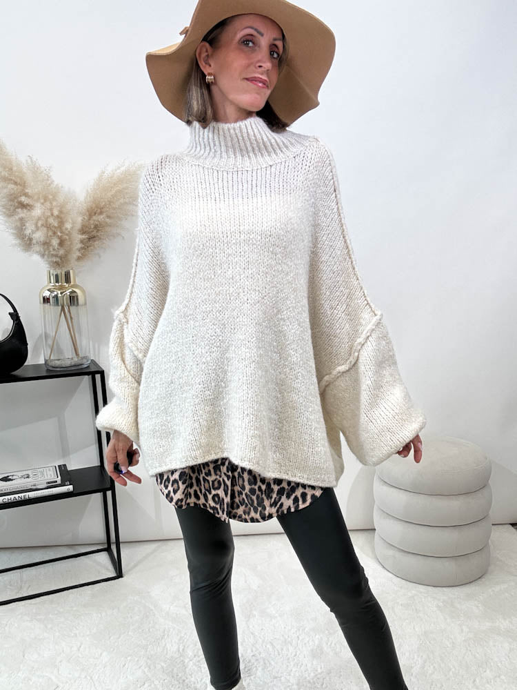 "Cozy Midi" kuscheliger Oversize Pulli - creme