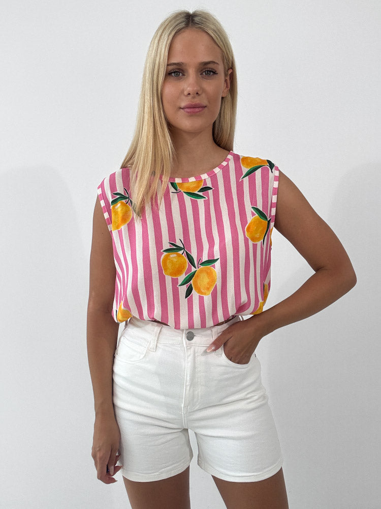 "Amalfi Lemon" Top aus Viscose - pink