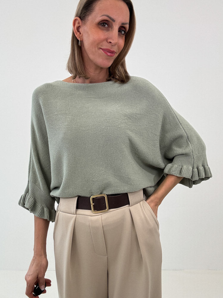 "Vicenza Volant" weicher Pullover mit Viscose - salbei