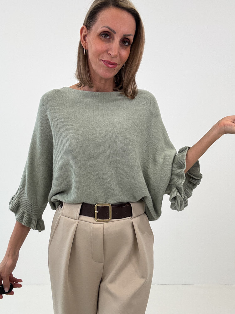"Vicenza Volant" weicher Pullover mit Viscose - salbei