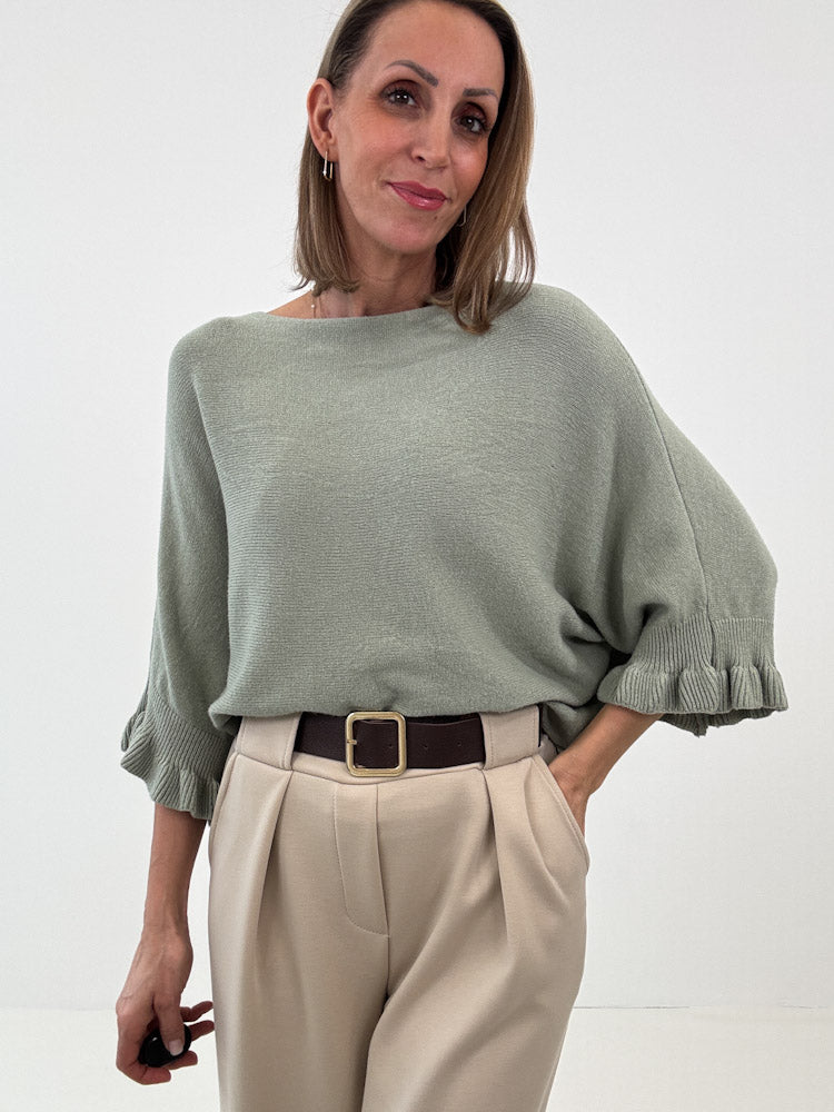 "Vicenza Volant" weicher Pullover mit Viscose - salbei