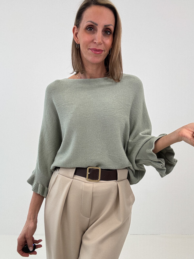 "Vicenza Volant" weicher Pullover mit Viscose - salbei