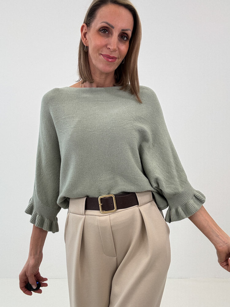 "Vicenza Volant" weicher Pullover mit Viscose - salbei