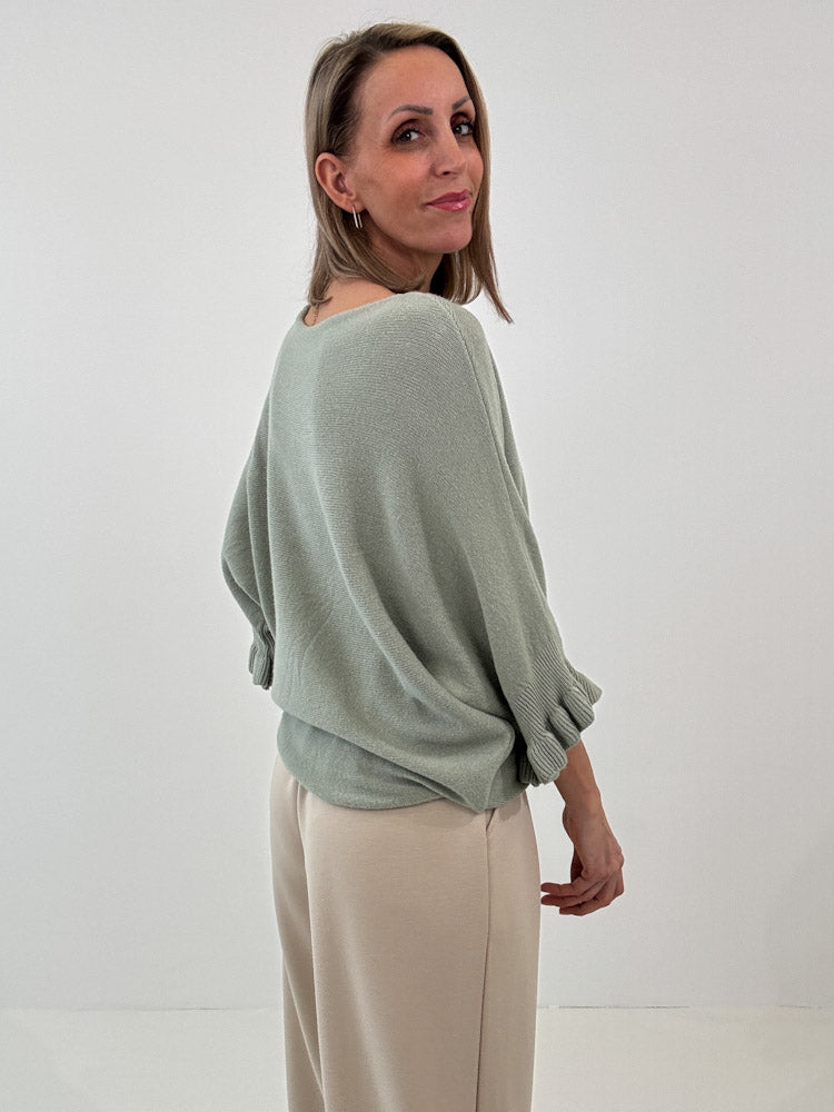 "Vicenza Volant" weicher Pullover mit Viscose - salbei