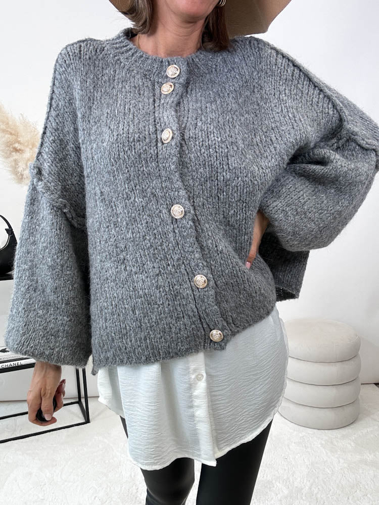 "Cozy Button Mini" kuscheliger Cardigan - grau