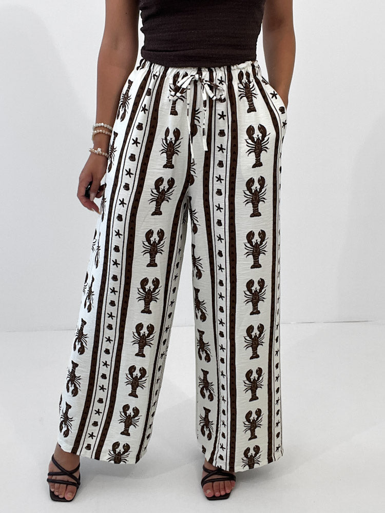 "Mare Mio Lobster" stylische Hose aus Viscose - braun/weiß